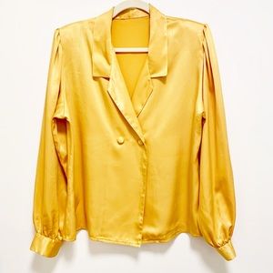 VTG Yellow Satin Balloon Sleeve Blouse